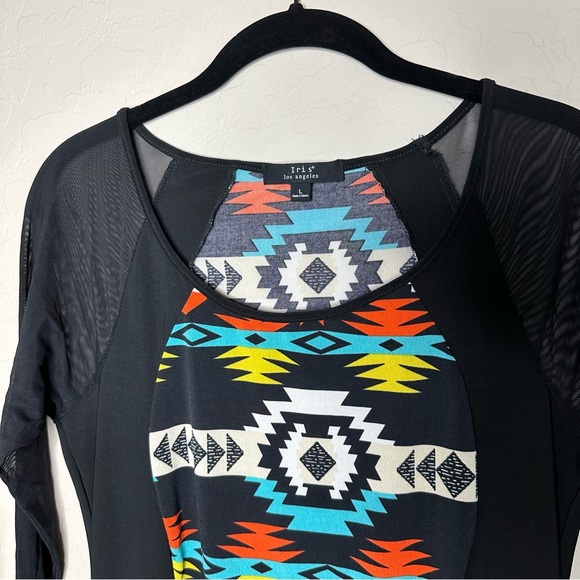 Iris Basic Aztec Print Dress, Sheer Mesh Long Sleeve, size large - Picture 4 of 10